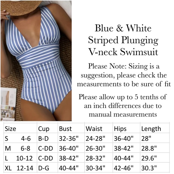 Blue and White Striped Plunging V-neck Swimsuit - Picture 10 of 10